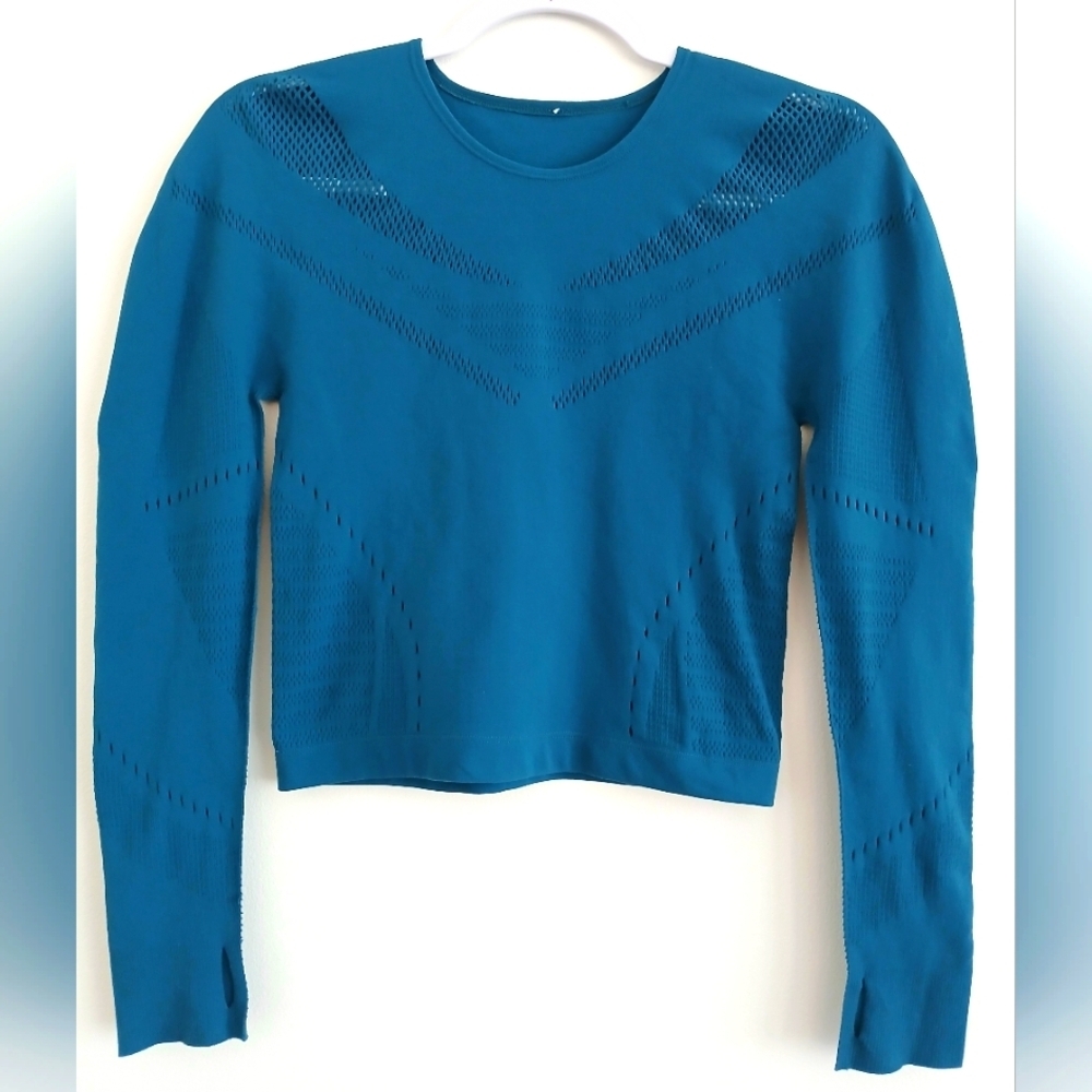 Fabletics SARAH sculpted TEAL Cropped Long Slv SZ S-M